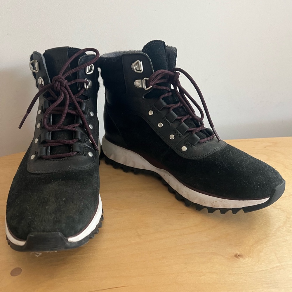 Cole Haan Black Winter Boots with Burgundy Laces